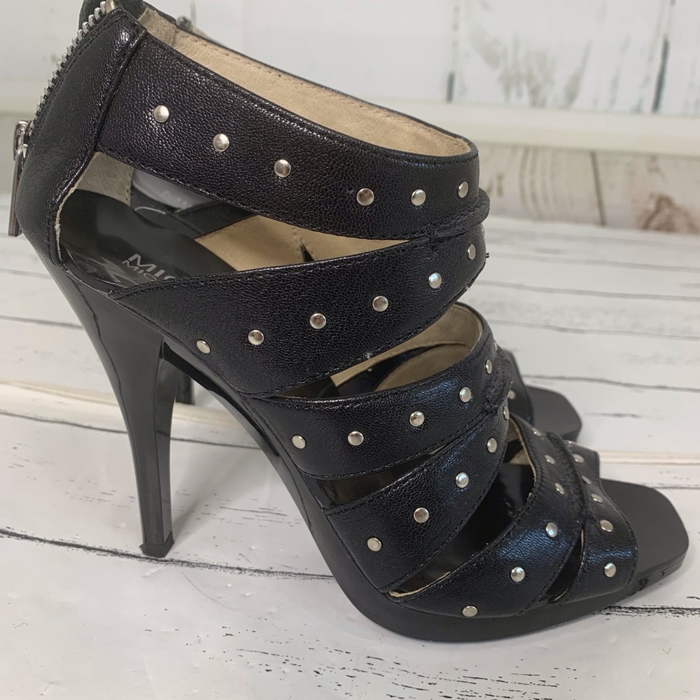 MICHAEL KORS womens leather Black Strap Stud Stiletto Heel Sandals 6.5 M